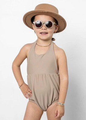 Taupe | Mini Romper One-Piece toddler girl swimwear, summer swimwear for girls