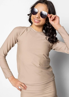 Taupe | Youth Rashguard Top (Unisex) toddler girl swimwear, summer swimwear for girls