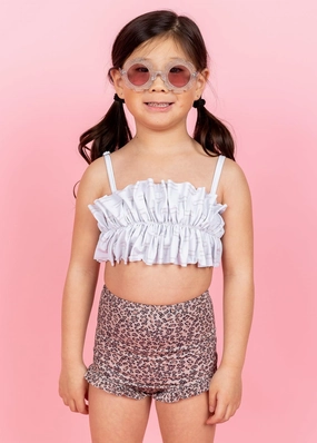 Taupe Dashes | Mini Oversized Ruffle Top toddler girl swimwear, summer swimwear for girls
