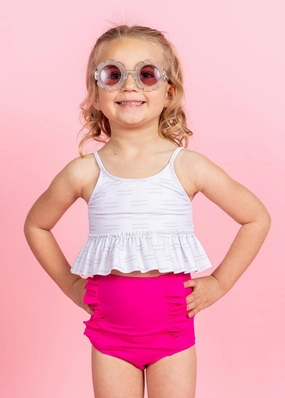 Taupe Dashes | Mini Peplum Top toddler girl swimwear, summer swimwear for girls
