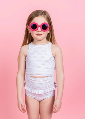 Taupe Dashes | Mini Racer Back Top toddler girl swimwear, summer swimwear for girls