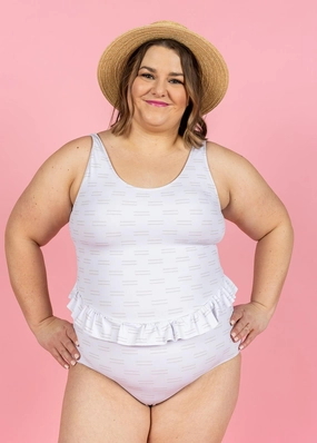 Taupe Dashes | Skirted One-Piece elastic waistband swim bottoms, mix-and-match bikini bottoms