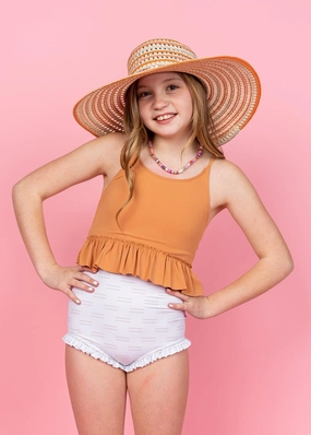 Taupe Dashes | Youth All Ruffled Up Bottoms toddler girl swimwear, summer swimwear for girls