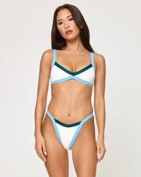 Taylor Bikini Top - Cream-Deep Teal-Seaspray timeless swimwear styles women, comfy swimwear for women