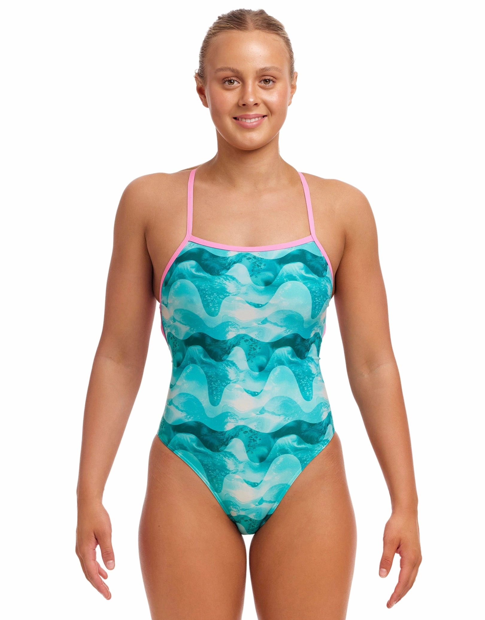 Teal Wave Strapped In Swimsuit - Blue/Green minimalistic swimsuits women, sleek swimwear styles