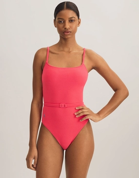 Terry Belted Kennedy Swimsuit - Coral padded swimwear for women, padded bikini tops
