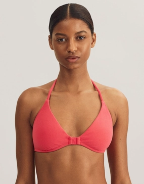 Terry Logo Halter Tri Bikini Top - Coral full coverage swim tops, cute bikini tops
