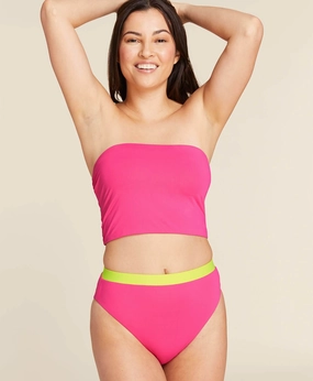 The Archive Aruba Bikini Top - Flat - Neon Hibiscus luxury womens swimwear, swimwear for beach vacation