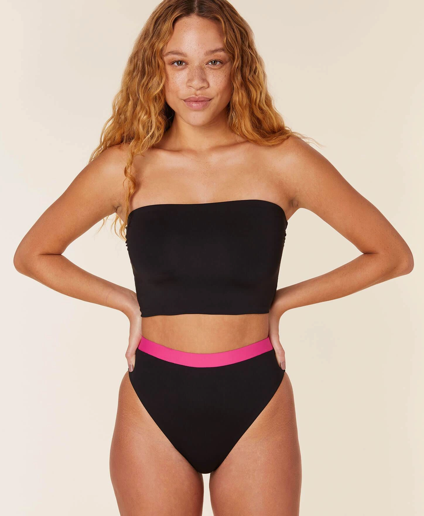 The Archive Banded High Waist Bikini Bottom - Flat - Black classic swimwear for women, everyday swimwear ladies