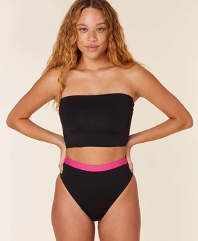 The Archive Banded High Waist Bikini Bottom - Flat - Black classic swimwear for women, everyday swimwear ladies