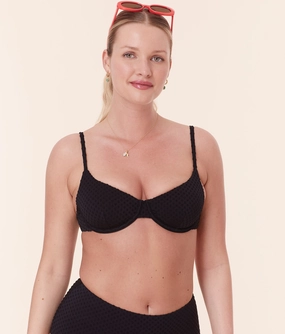 The Bermuda Bikini Top - Terry Dot - Black luxury womens swimwear, swimwear for beach vacation