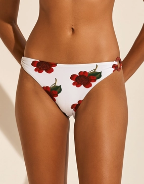 The Bloom Ring Side Bikini Pant - White Red adjustable swim bottoms women, flattering bikini bottoms