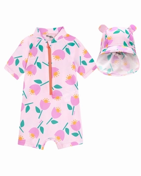 The Bonniemob Rashguard Swimsuit & Hat Set stylish teen girl swimsuits, teen girls swimwear sets