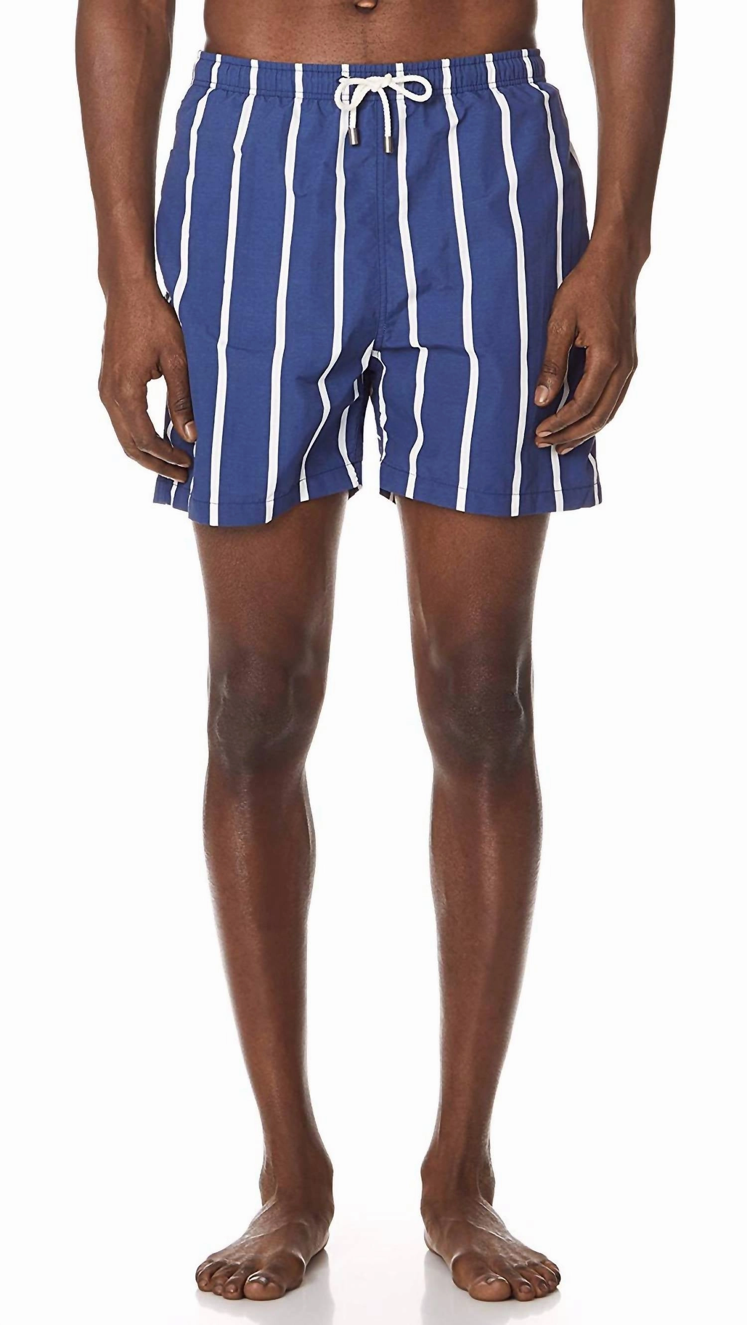 The Classic Drawstrings Swim Shorts Trunks In Bondi Slate Stripe mens beach swimwear, quick dry mens swimsuits