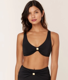 The Dalia Bikini Top - Eco Nylon - Black luxury womens swimwear, swimwear for beach vacation