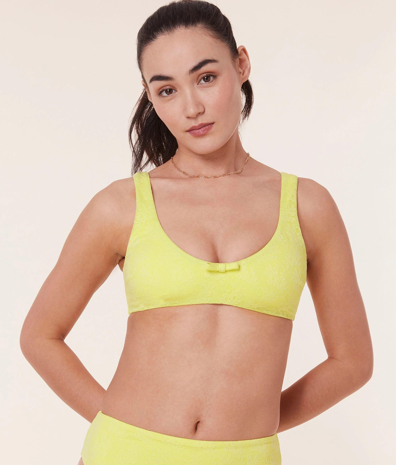 The Delray Bikini Top - Floral Lace - Limeade