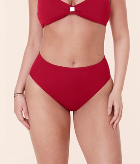 The High Rise Bikini Bottom - Eco Nylon - Garnet luxury womens swimwear, swimwear for beach vacation
