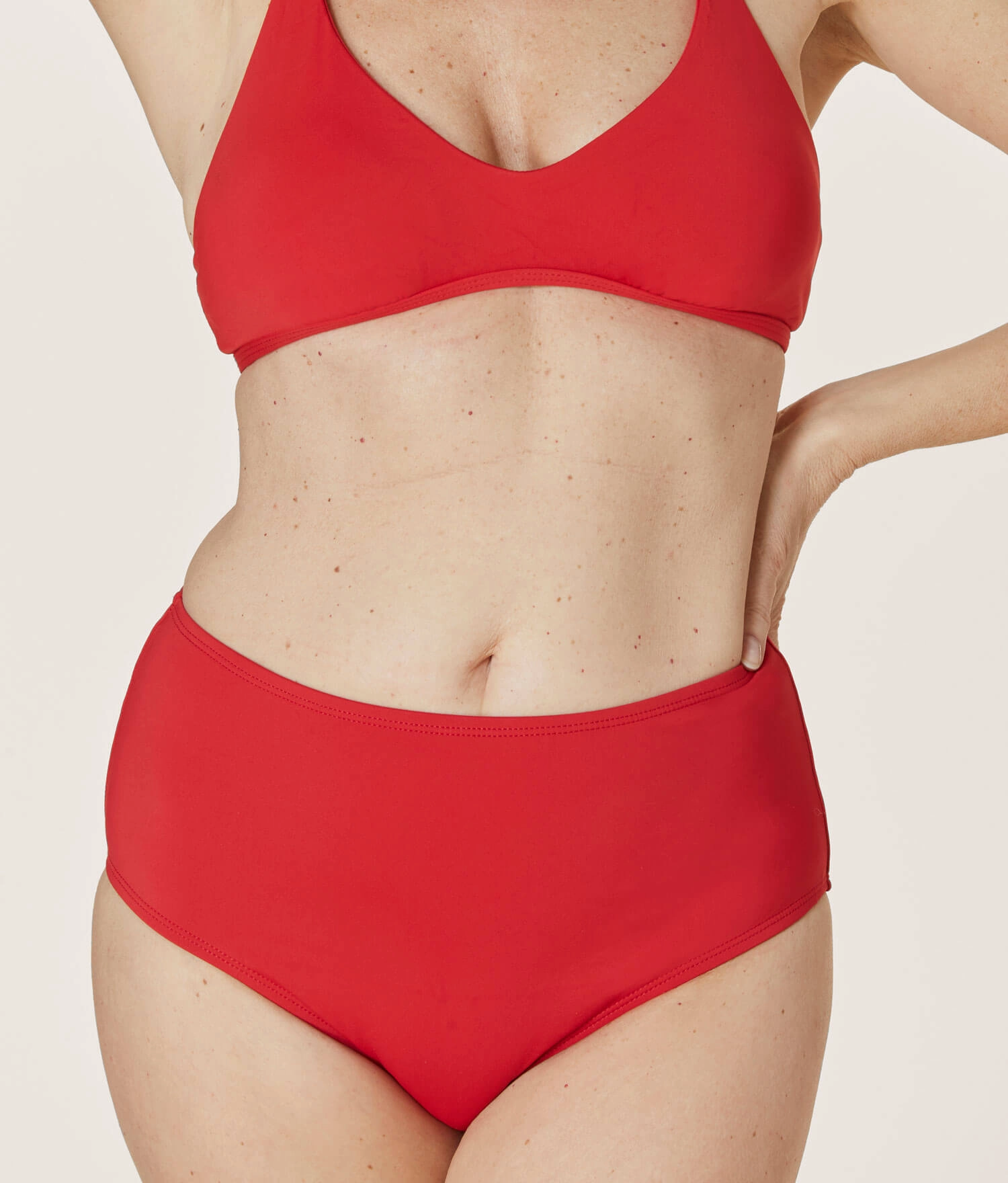 The High Waist Bikini Bottom - Eco Nylon - Cherry Red classic swimwear for women, everyday swimwear ladies