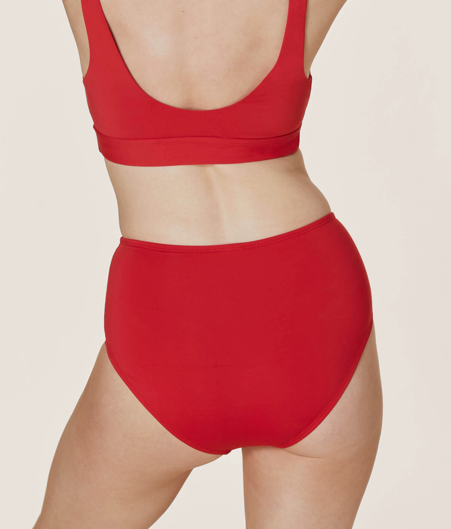 The High Waist Bikini Bottom - Eco Nylon - Cherry Red