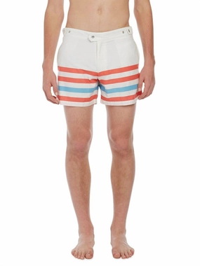 The Kennedy Swim Shorts Trunks In Cream/coral/blue mens beach swimwear, quick dry mens swimsuits