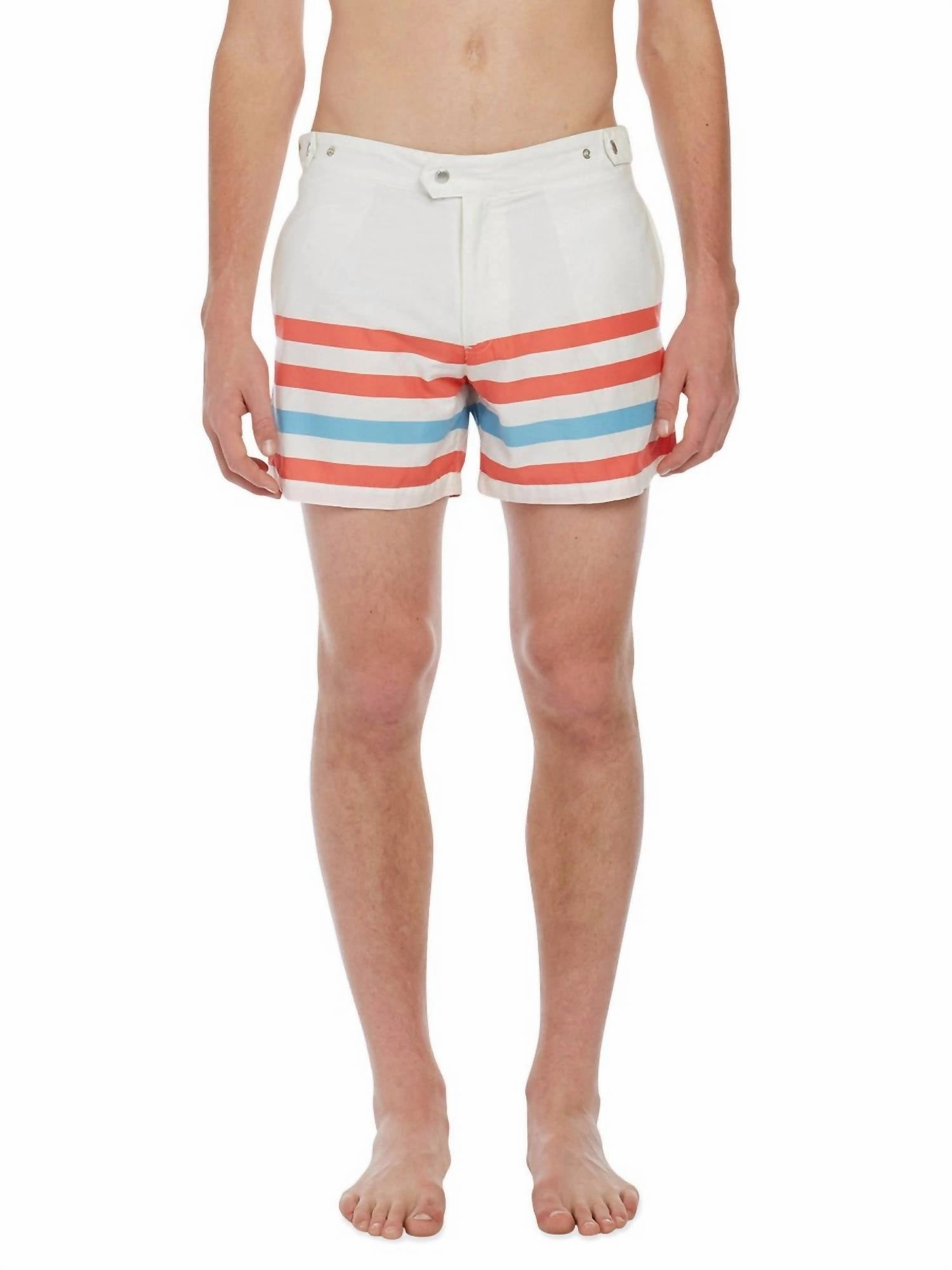 The Kennedy Swim Shorts Trunks In Cream/coral/blue mens beach swimwear, quick dry mens swimsuits
