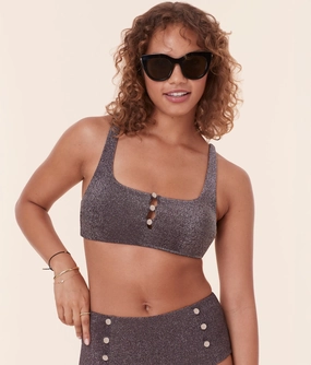 The Lipari Bikini Top - Glitter - Licorice luxury womens swimwear, swimwear for beach vacation