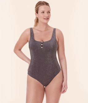 The Lipari One Piece - Glitter - Licorice - Classic luxury womens swimwear, swimwear for beach vacation