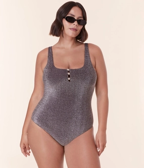 The Lipari One Piece - Glitter - Licorice - Long Torso classic swimwear for women, everyday swimwear ladies