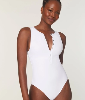 The Malibu One Piece - Eco Nylon - White - Long Torso classic swimwear for women, everyday swimwear ladies