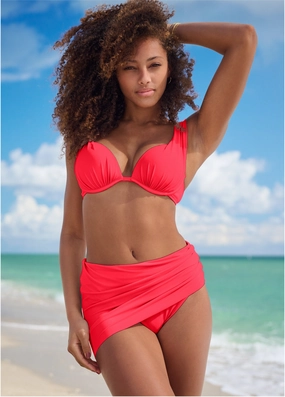 The Marilyn Bottom - Sweet Red modest swim bottoms women, comfortable bikini bottoms