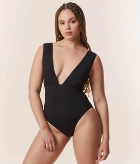 The Mykonos One Piece - Flat - Black - Long Torso luxury womens swimwear, swimwear for beach vacation