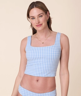 The Siren Swim Tank - Crinkle Gingham - Sky Gingham classic swimwear for women, everyday swimwear ladies