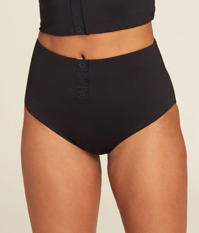 The Snap Bikini Bottom - Eco Nylon - Black classic swimwear for women, everyday swimwear ladies