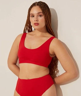 The Ventura Bikini Top - Flat - Cherry Red luxury womens swimwear, swimwear for beach vacation