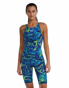 Thresher Hyperblitz Open Back Kneeskin Limited Edition - Blue/Green competition swimwear for women, women's racing swimsuits