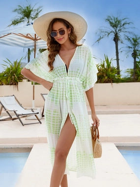 Tied Plunge Half Sleeve Cover Up durable swimwear women, travel-ready swimsuits for women