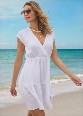 Tiered Cover-Up Dress - White plain swimwear women, minimalist swimsuits