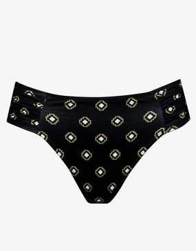 Tiles Craft Ruched Side Hipster Bikini Pant - Black Neutrals adjustable swim bottoms women, flattering bikini bottoms