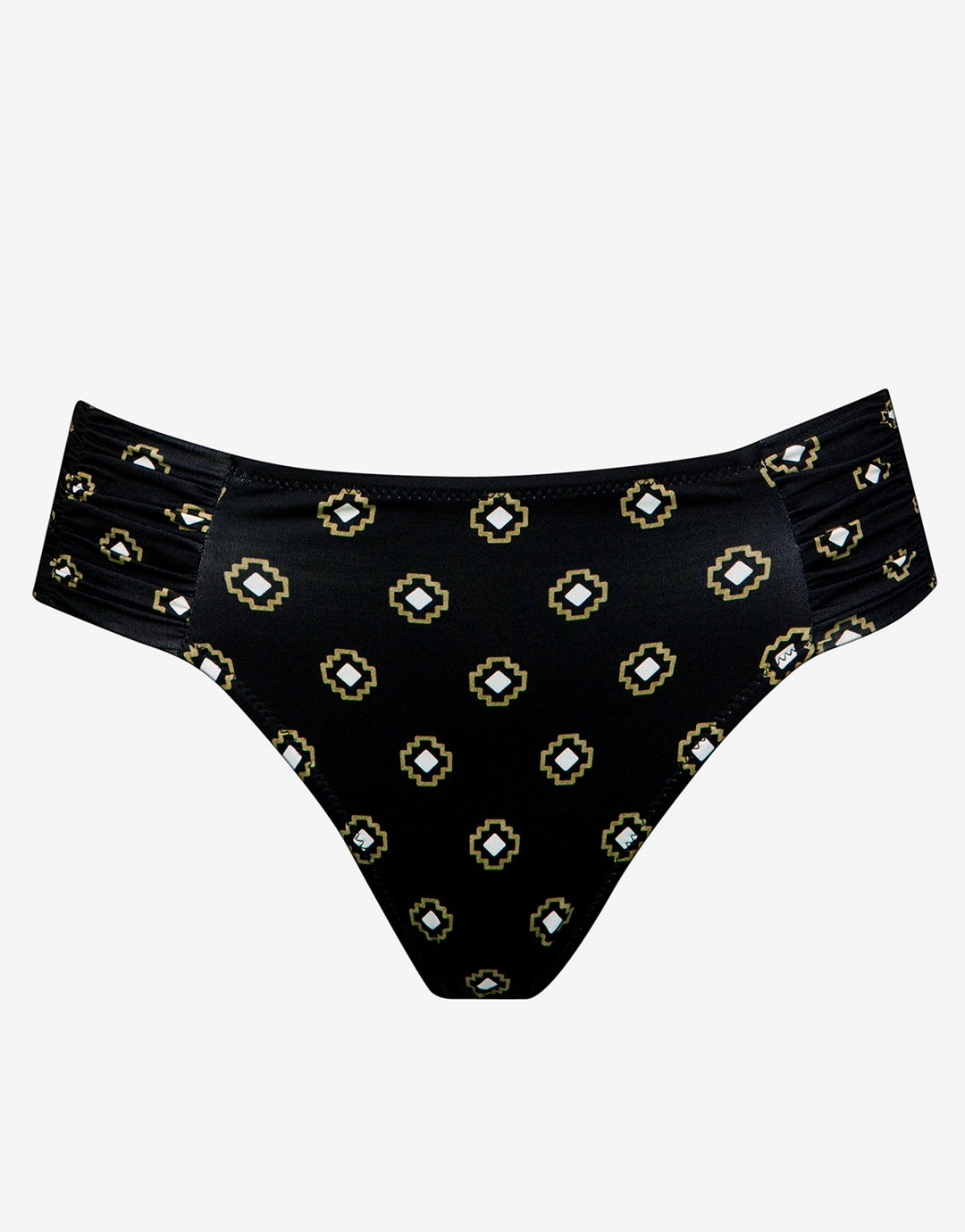 Tiles Craft Ruched Side Hipster Bikini Pant - Black Neutrals adjustable swim bottoms women, flattering bikini bottoms