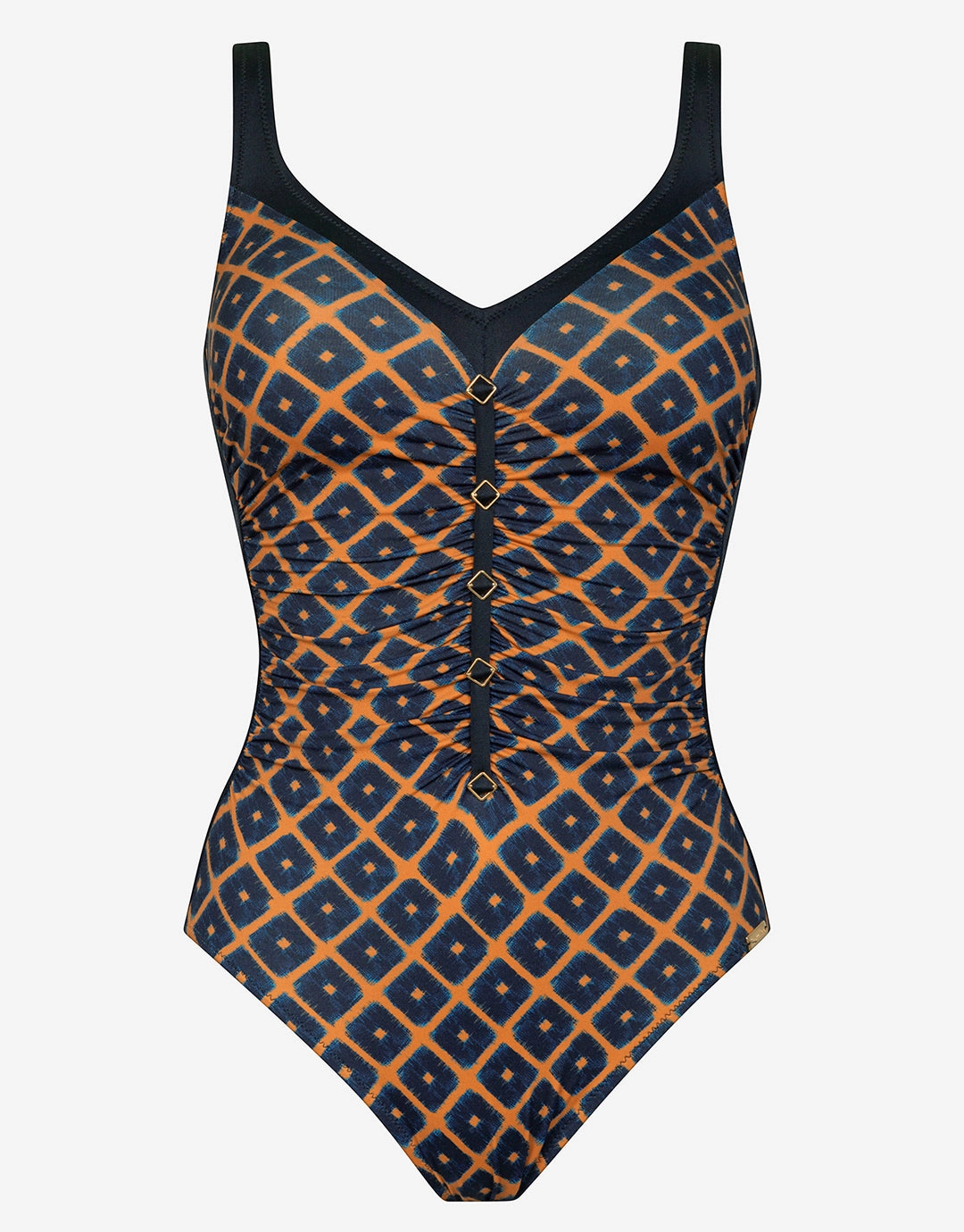 Tobacco Fields Detail Front Swimsuit - Tabac Black plus size swimwear women, curvy womens swimsuits