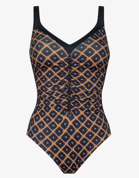 Tobacco Fields Detail Front Swimsuit - Tabac Black plus size swimwear women, curvy womens swimsuits