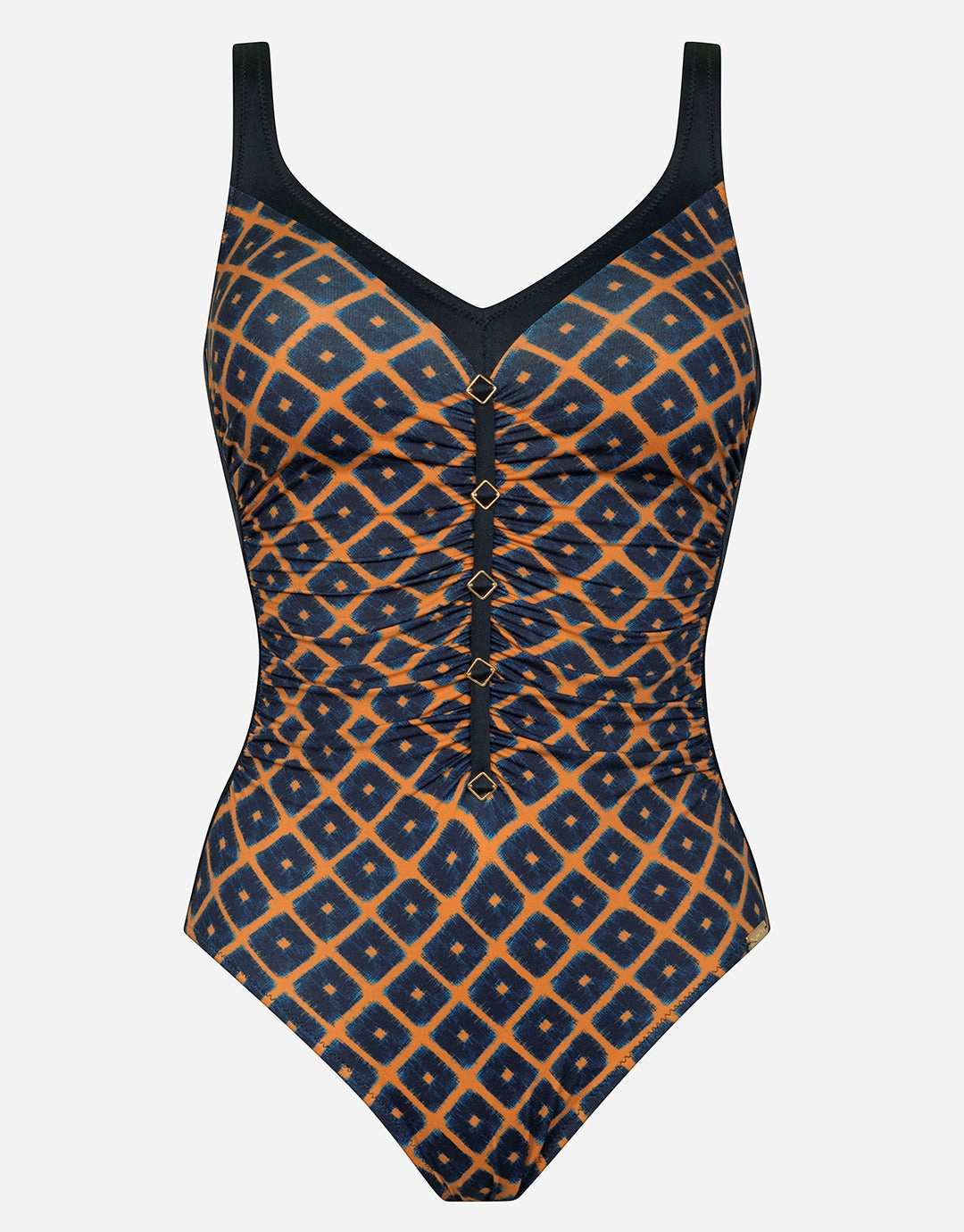 Tobacco Fields Detail Front Swimsuit - Tabac Black cup sized swimwear women, supportive swimsuits for large bust