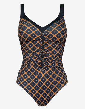 Tobacco Fields Detail Front Swimsuit - Tabac Black cup sized swimwear women, supportive swimsuits for large bust