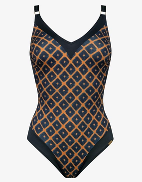 Tobacco Fields V Neck Swimsuit - Tabac Black plus size swimwear women, curvy womens swimsuits