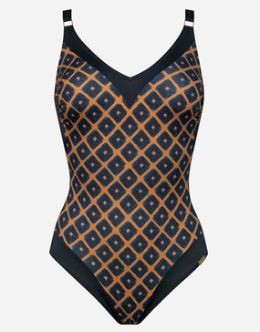 Tobacco Fields V Neck Swimsuit - Tabac Black cup sized swimwear women, supportive swimsuits for large bust