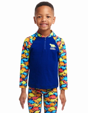 Toddler Boys Swimmasaurus Zippy Rash Vest  - Blue/Multi baby swimwear sets, toddler swimwear with sun protection