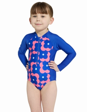 Tots Girls Disco Vibe Paddle Suit - Blue girls swimwear one piece, girls rash guard swim set