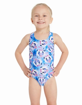 Tots Girls Party Panda Actionback Swimsuit - Blue baby swimwear sets, toddler swimwear with sun protection