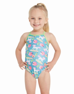 Tots Girls Pegasus Crossback Swimsuit - Blue baby swimwear sets, toddler swimwear with sun protection