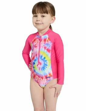 Tots Girls Twister Paddle Suit - Pink girls swimwear one piece, girls rash guard swim set